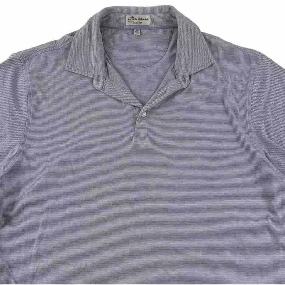 Peter Millar Mens Crown Soft Polo Shirt XL Silk Cotton Purple Micro Stripes Golf